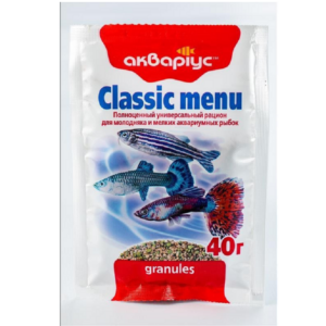 Корм для аквариумных рыб в гранулах Classic Menu 40 г Аквариус срок 03.2026 Корм для аквариумных рыб в гранулах Classic Menu 40 г Аквариус срок 03.2026