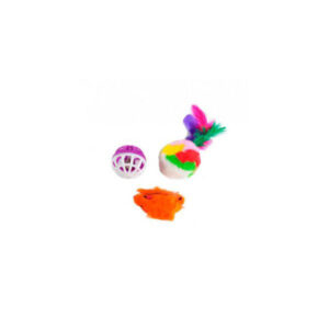 Набор игрушек для кошки мышь, меховой шар с пером, шар-погремушка XW0313