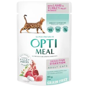 Корм для котов с чувствительным пищеварением Sensitive Digestion Lamb and Turkey с ягненком и индейкой в соусе 85 г Optimeal