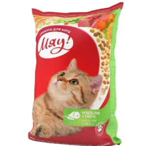 Сухой корм для взрослых котов с мясом рисом и овощами 1 кг Мяу