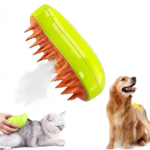 Паровая щетка массажер спрей 3 в 1 PET SPRAY MASSAGE BRUSH USB Желто-оранжевая для вычесывания собак и кошек с паровым распылителем