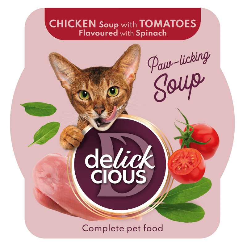 Корм д/кот Деликшес Delickcious суп курица с томатом и шпинатом 80г Корм д/кот Деликшес Delickcious суп курица с томатом и шпинатом 80г