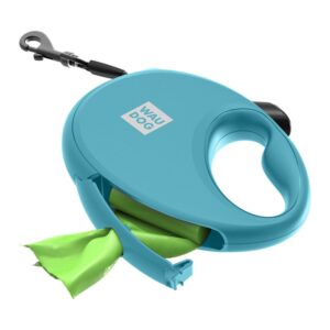 Поводок-рулетка для собак до 12 кг Waudog R-leash с контейнером для пакетов 3 м голубая Collar