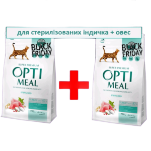 Сухой корм для стерилизованных котов Adult Cat Sterilised Turkey and OAT индейка и овес 700 г + 700 г акция Optimeal