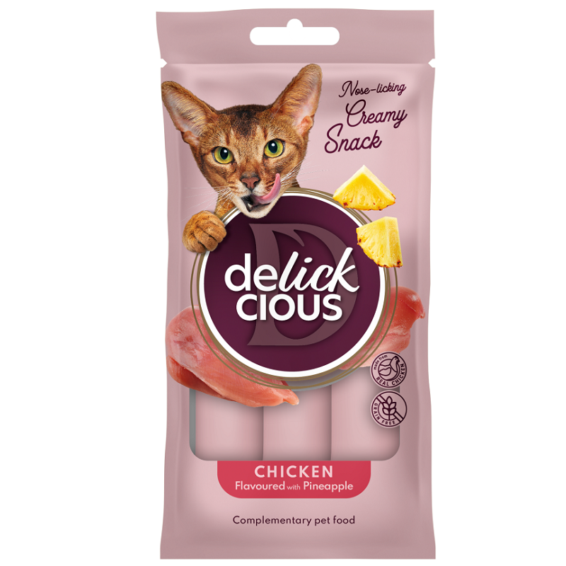 Лакомство для котов Chicken Flavoured with Pineapple кремовое лакомство курица с добавлением ананаса 4 шт*15 г Delickcious Акция 1+1 Лакомство для котов Chicken Flavoured with Pineapple кремовое лакомство курица с добавлением ананаса 4 шт*15 г Delickcious Акция 1+1