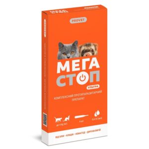Капли для кошек и хорьков до 4 кг МегаСтоп Ультра 0,4 мл  №4 ProVet срок 12.2026